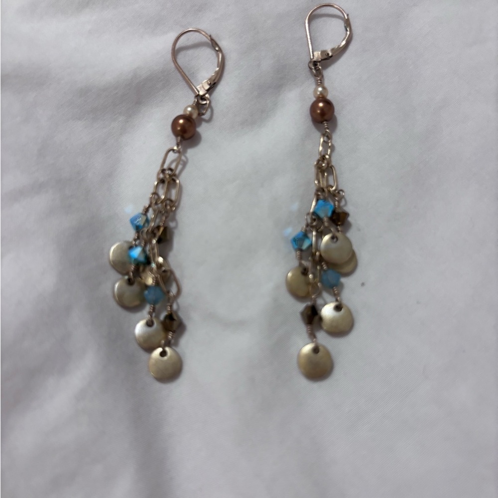 Tres Jolie Gold and Blue Dangle Earrings